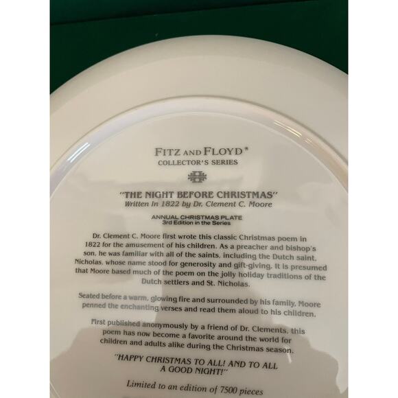 Fitz and Floyd "Night Before Christmas" Collector Plate 1994 in Box - Picture 5 of 6